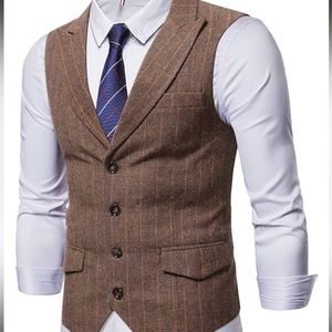 Men's Suit Vest - Single Breasted Sleeveless Size Large